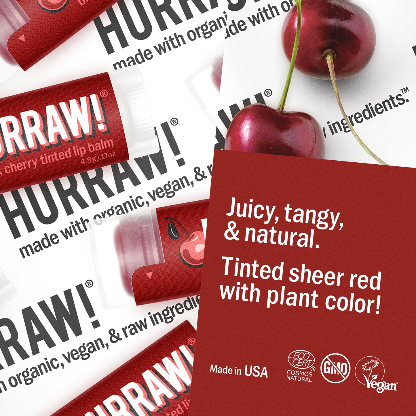 zwarte kers getinte lippenbalsem met plantaardige rode kleur in infographic