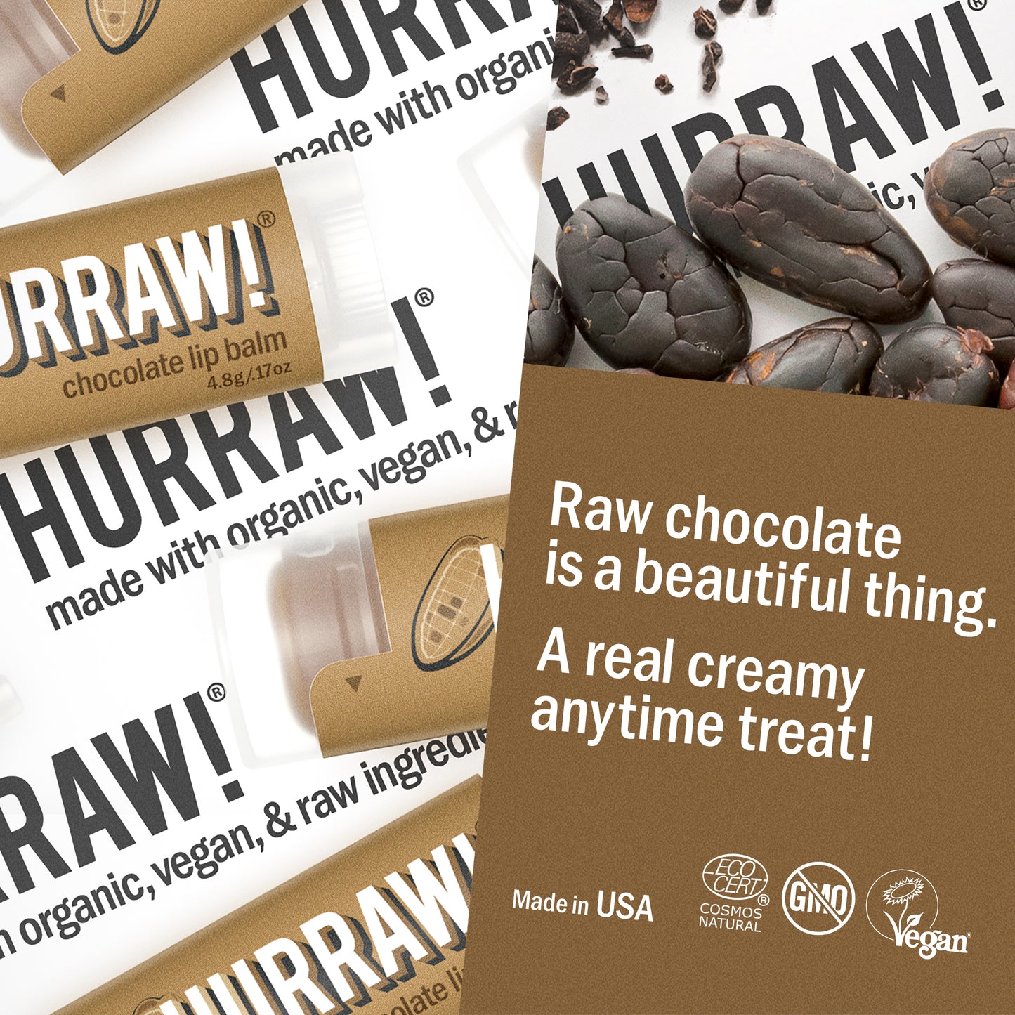 Detail van Hurraw chocolade lippenbalsem met volle chocolade-uitstraling