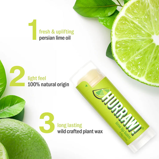 Limoen lippenbalsem van Hurraw met verse limoen en groene bladeren