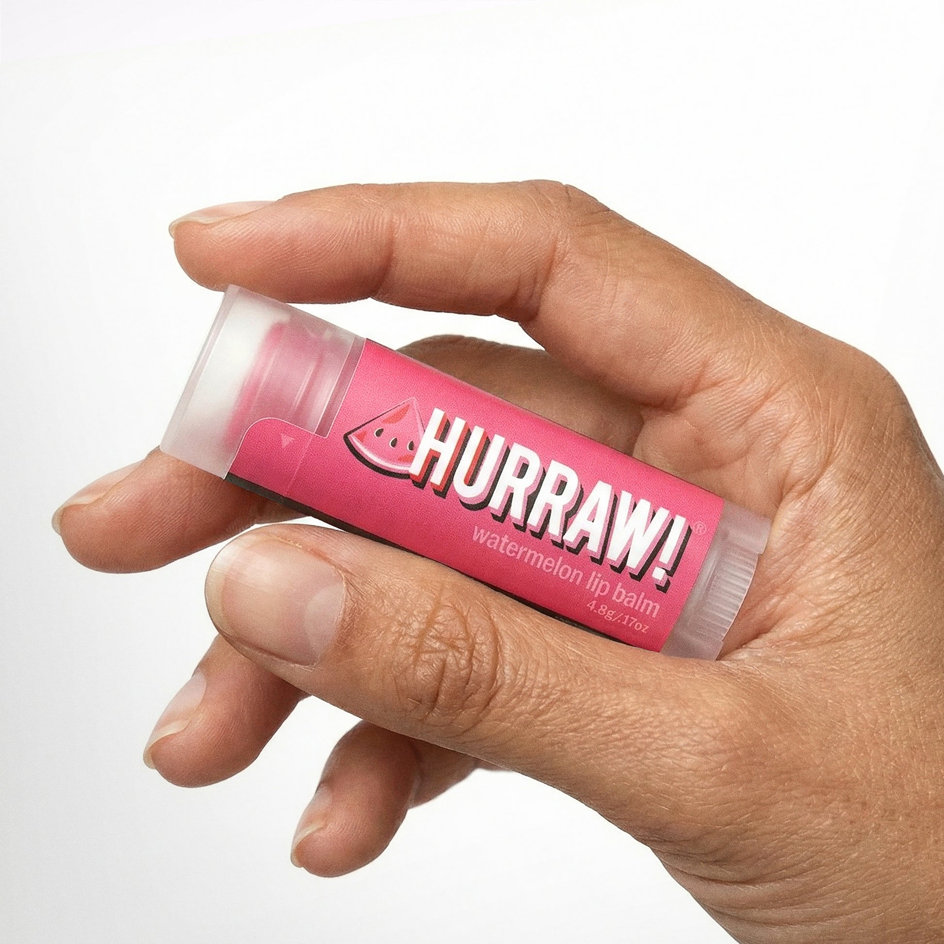 Hurraw watermeloen lippenbalsem in de hand