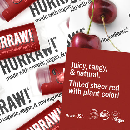 zwarte kers getinte lippenbalsem met plantaardige rode kleur in infographic