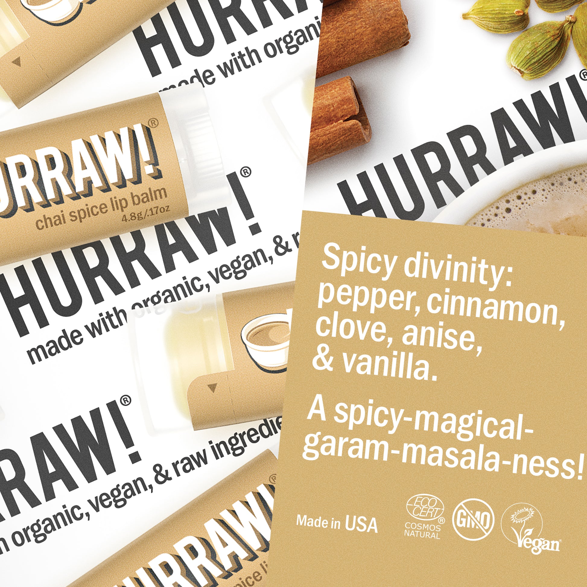 Detail van Hurraw Chai Spice lippenbalsem met kruidige chai-uitstraling