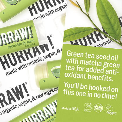 Detail van Hurraw groene thee lippenbalsem met zachte groene verpakking