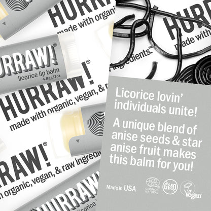 Detail van Hurraw drop lippenbalsem met grijze verpakking en dropsmaak