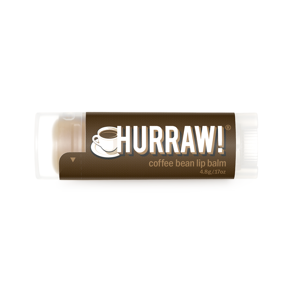 Hurraw koffie lippenbalsem in de hand