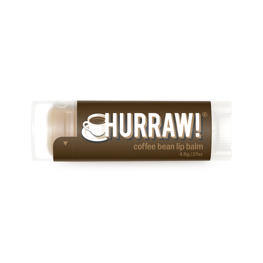 Hurraw koffie lippenbalsem in de hand