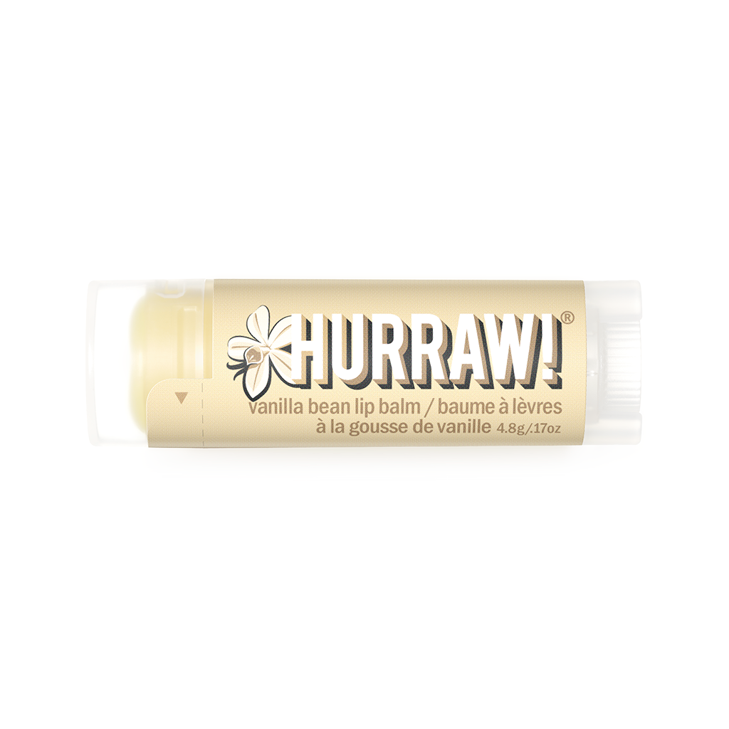 Hurraw vanille lippenbalsem productfoto op lichte achtergrond