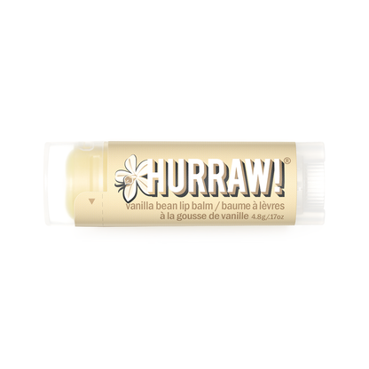 Hurraw vanille lippenbalsem productfoto op lichte achtergrond