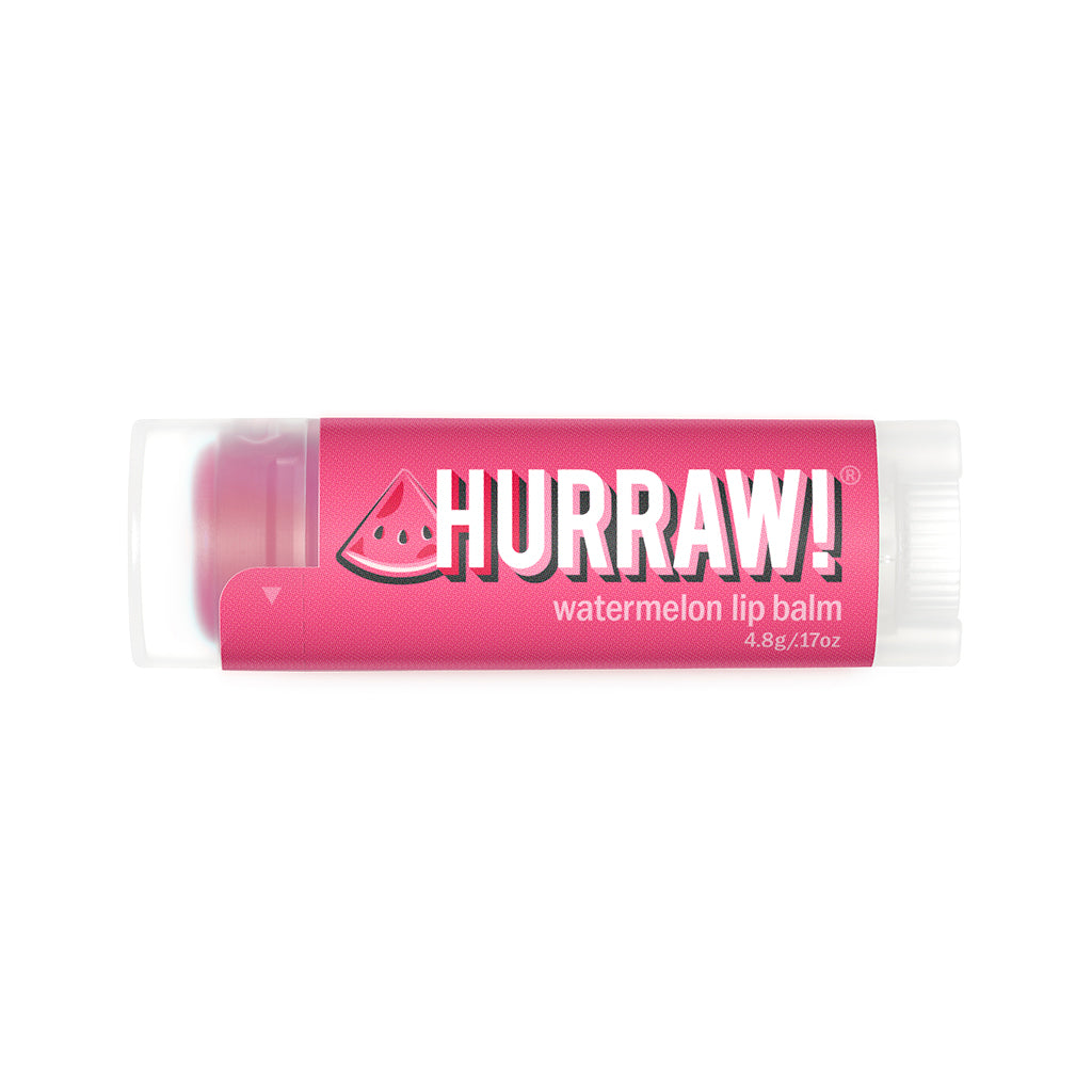 Hurraw watermeloen lippenbalsem productfoto op lichte achtergrond