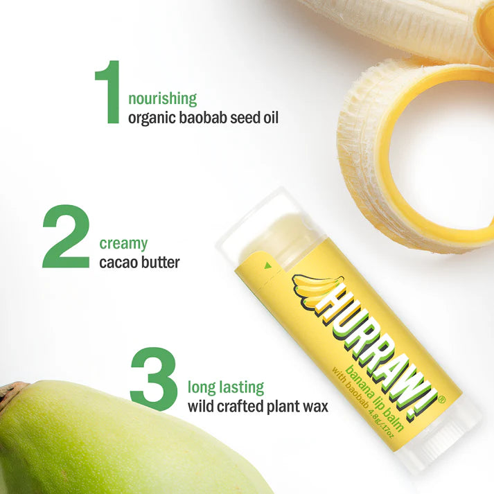 Banaan lippenbalsem met baobabolie en romige textuur