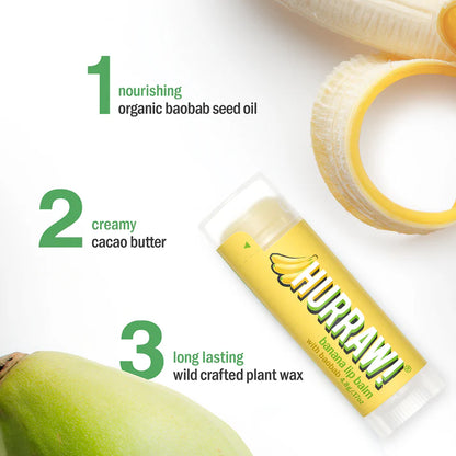 Banaan lippenbalsem met baobabolie en romige textuur