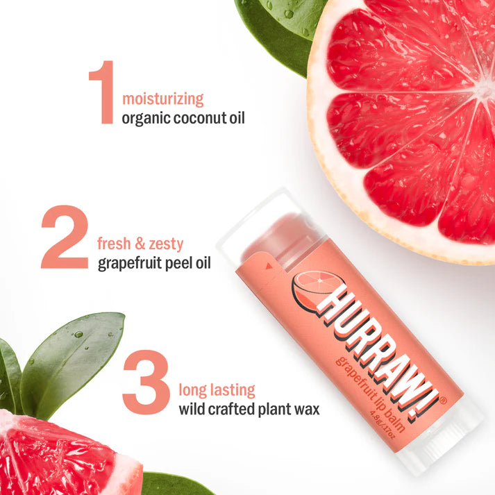 Detail van Hurraw grapefruit lippenbalsem met roze balm en frisse citrusuitstraling