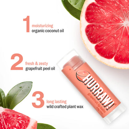 Detail van Hurraw grapefruit lippenbalsem met roze balm en frisse citrusuitstraling